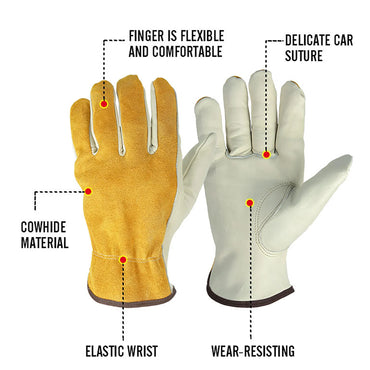 Work Gloves Cowhide Leather Men Working Welding Gloves Safety Protective Garden Sports MOTO Wear-Resisting Gloves