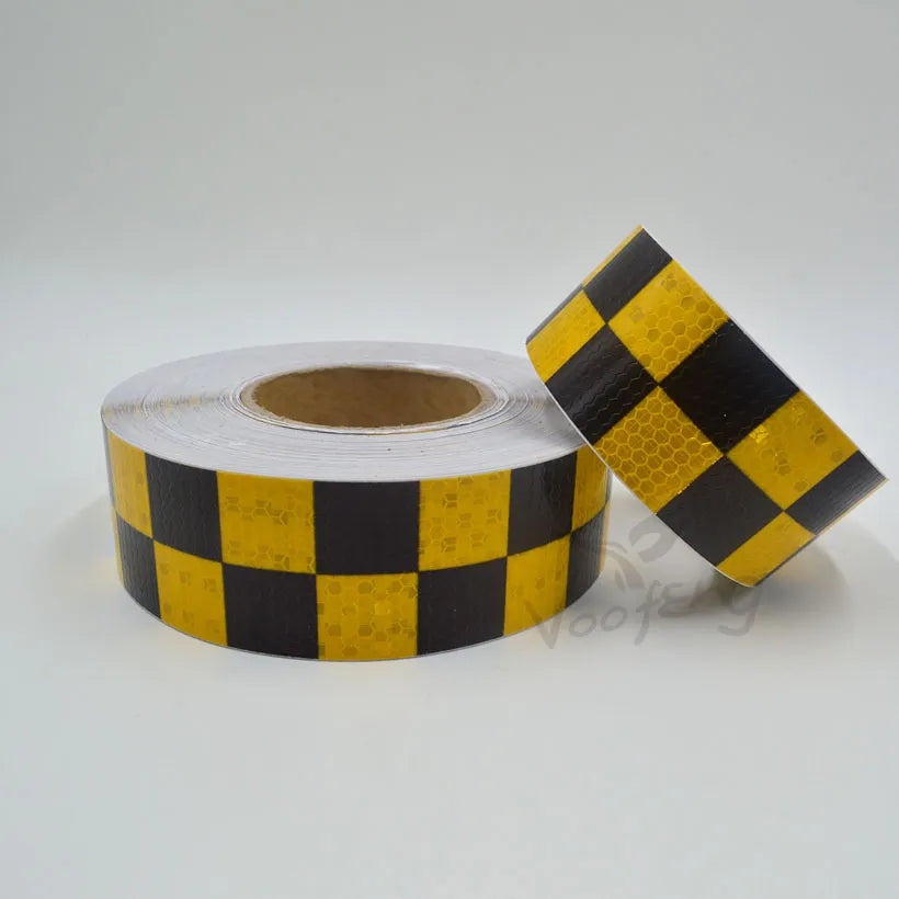 Roadstar 5cmx5m Shining Yellow Black Color Square Self-Adhesive Reflective Warning Tape for Body Signs