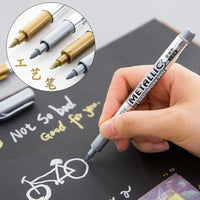 2Pcs DIY Metal Colorful Paint Marker Pens Sharpie Gold and Silver 1.5mm Student Supplies Craftwork Pen Art Painting