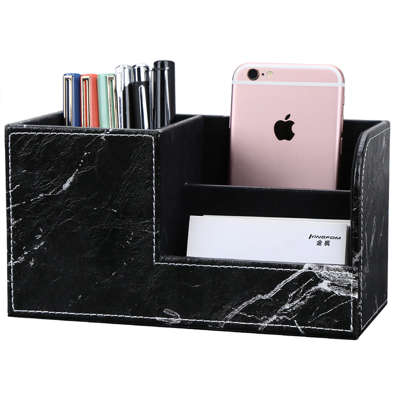 Office Supplies Desk Organizer Desktop Pen Holder Leather Storage Box