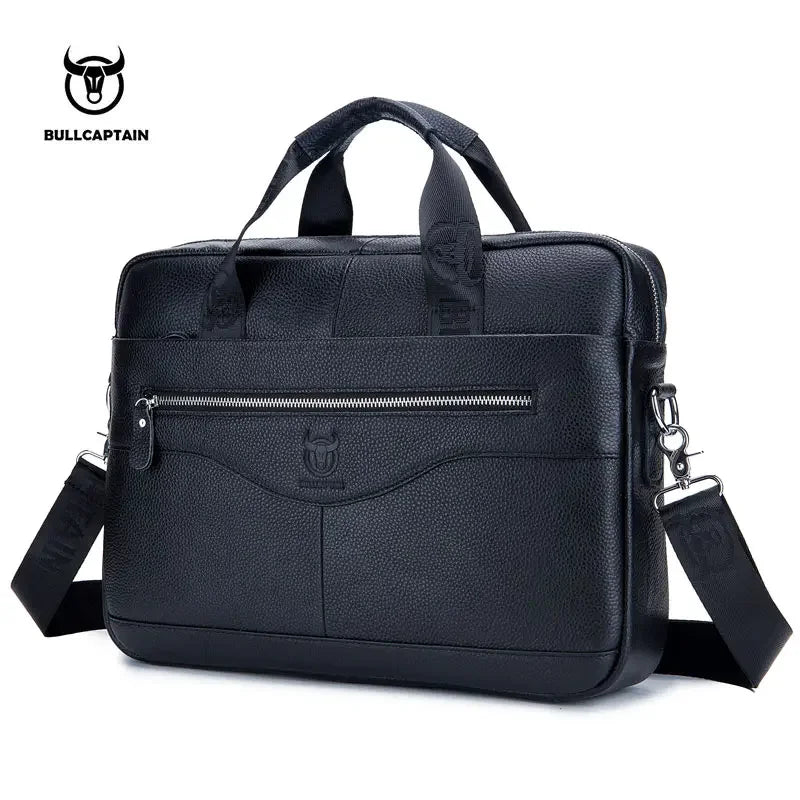 BULLCAPTAIN New Cowhide Men's Business Briefcase/Leather Retro Men's Messenger Bag/Large Capacity Leisure Business Bag/Handbag