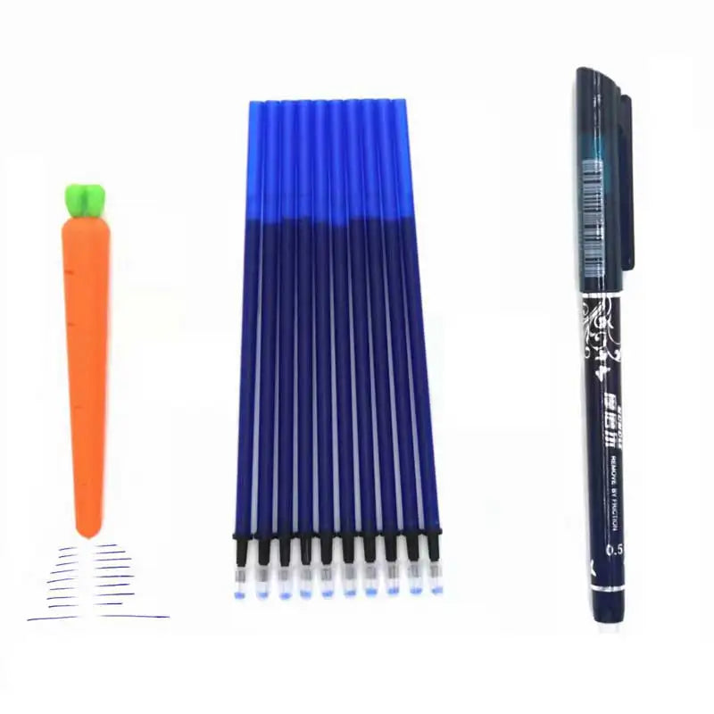 20Pcs Erasable Ballpoint Pen 0.5mm Writing Nib Rod Blue Black Ink Pen Refill School Student Washable Handle Erase Pen Stationery