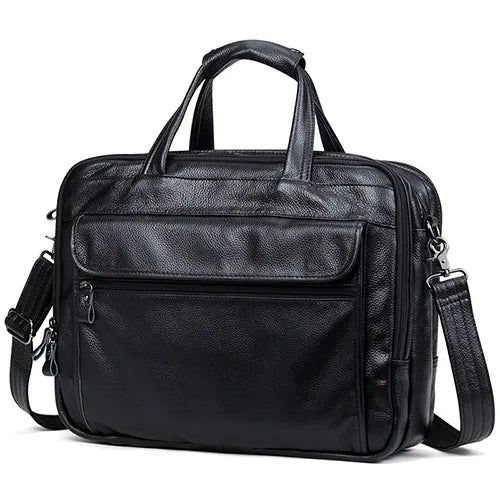 Large Men Leather Handbgs Male Genuine Leather Business Travel Brifcases Bag Men's 15.6 Inch Laptop Shoulder Bag Business A4 Bag