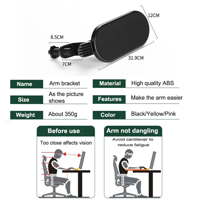 Rotating Computer Arm Support Ergonomic Adjustable PC Wrist Rest Extender Desk