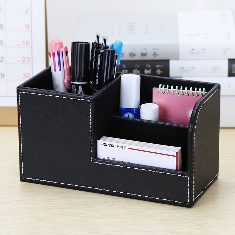 Office Supplies Desk Organizer Desktop Pen Holder Leather Storage Box