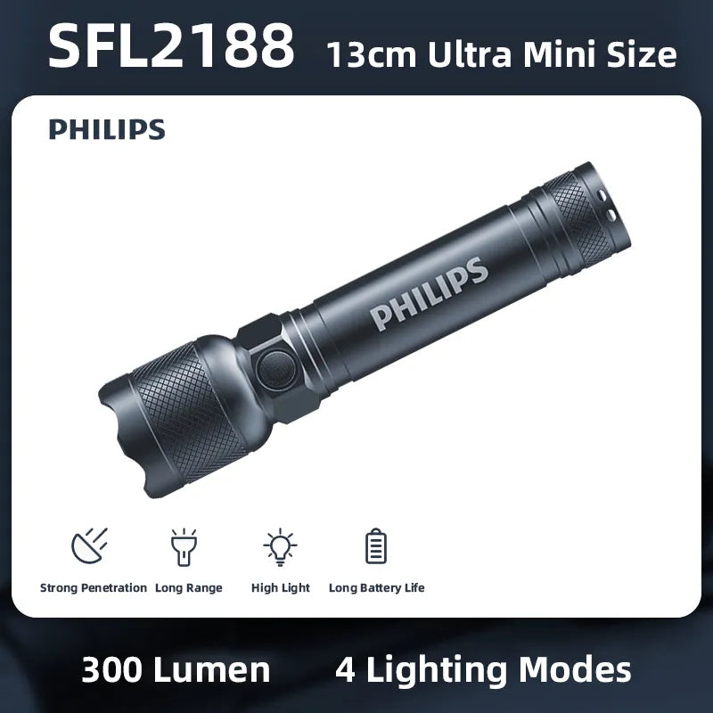 Philips Outdoor LED Rechargeable Flashlight Portable Powerful Bright Flashlights Camping Lamp for Outdoor Hiking Self Defense