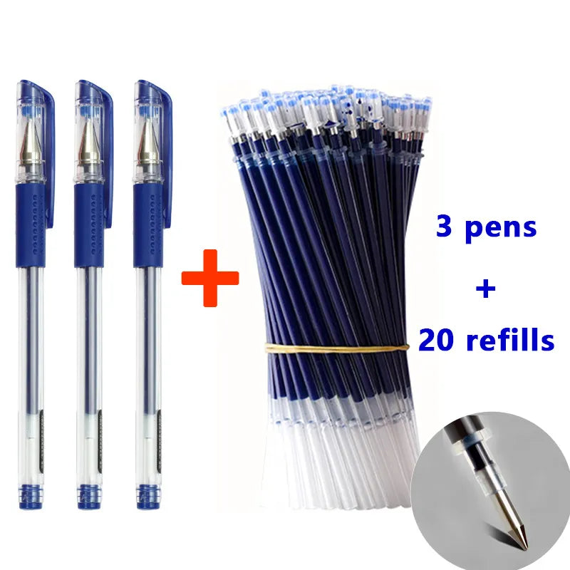 3+20Pcs Gel Pen and Refill Black Blue Red Ink Bullet 0.5mm Gel Pens School&Office Supplies Stationery With Free Shipping