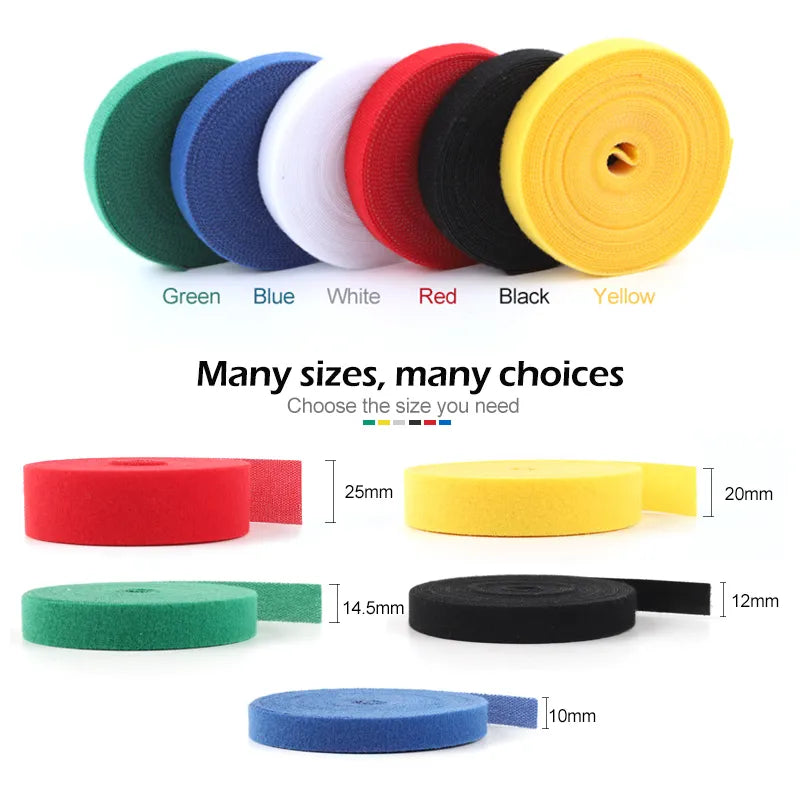 5m/Roll 10/12/14.5/20/25mm Width Cable Organizer USB Cable Winder Management Nylon Free Cut Ties Mouse Earphone Cord Cable Ties