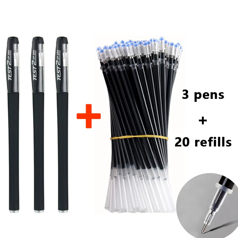 3+20Pcs Gel Pen and Refill Black Blue Red Ink Bullet 0.5mm Gel Pens School&Office Supplies Stationery With Free Shipping