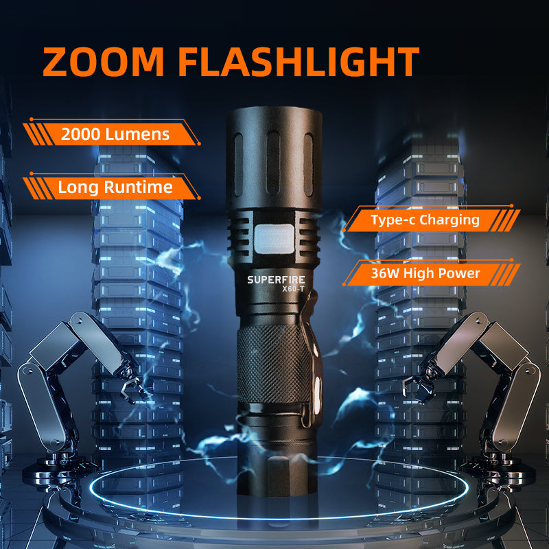 Powerful Rechargeable LED  Flashlights Torch EDC Flashlight Waterproof Hunting  Tactical 18650 Battery  Flashlight